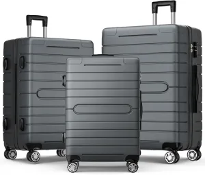 3 Piece Luggage Set ABS Hardshell Luggage Sets with Spinner Wheel TSA Lock Suitcase, 20/24/28 Inch (Gray)