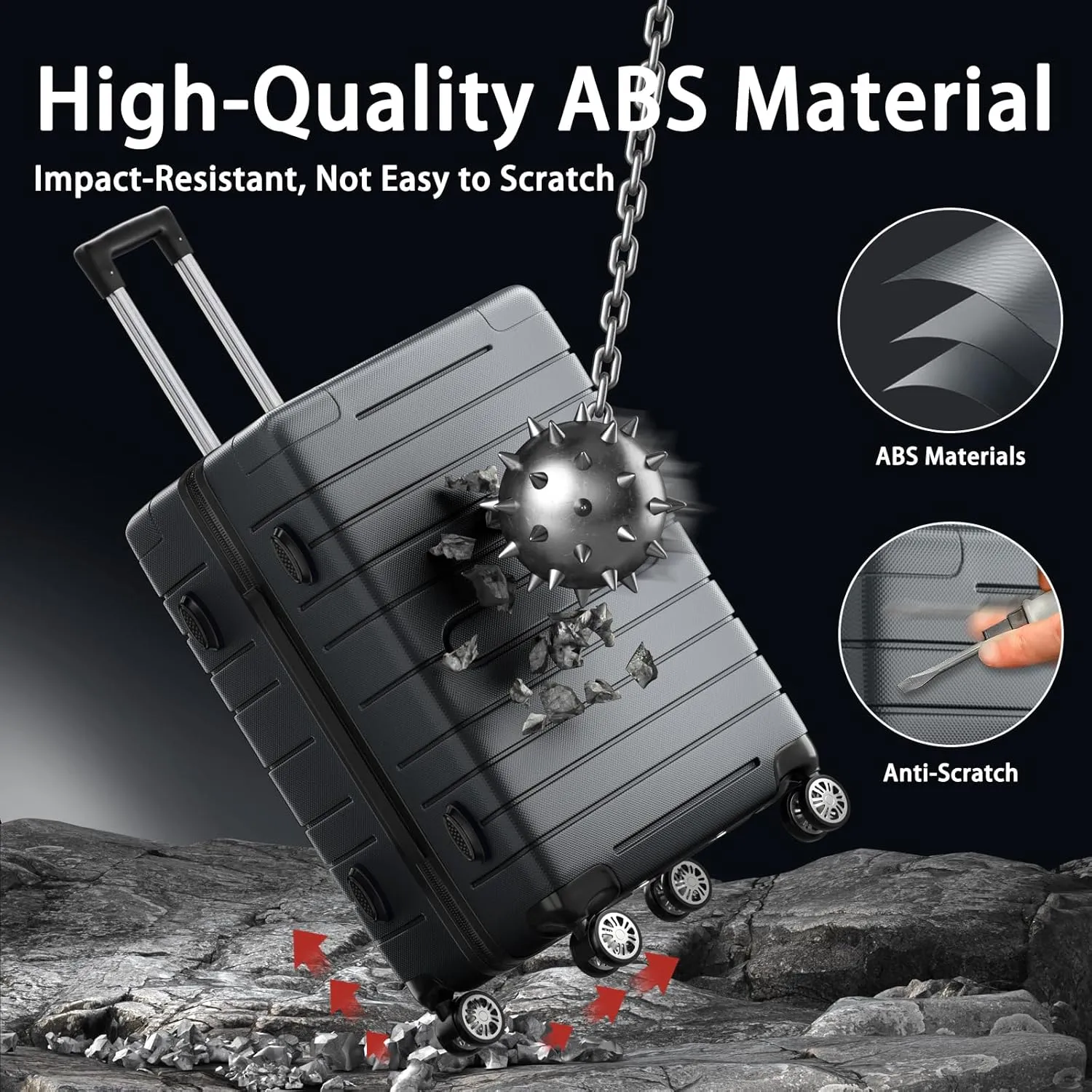 3 Piece Luggage Set ABS Hardshell Luggage Sets with Spinner Wheel TSA Lock Suitcase, 20/24/28 Inch (Gray)