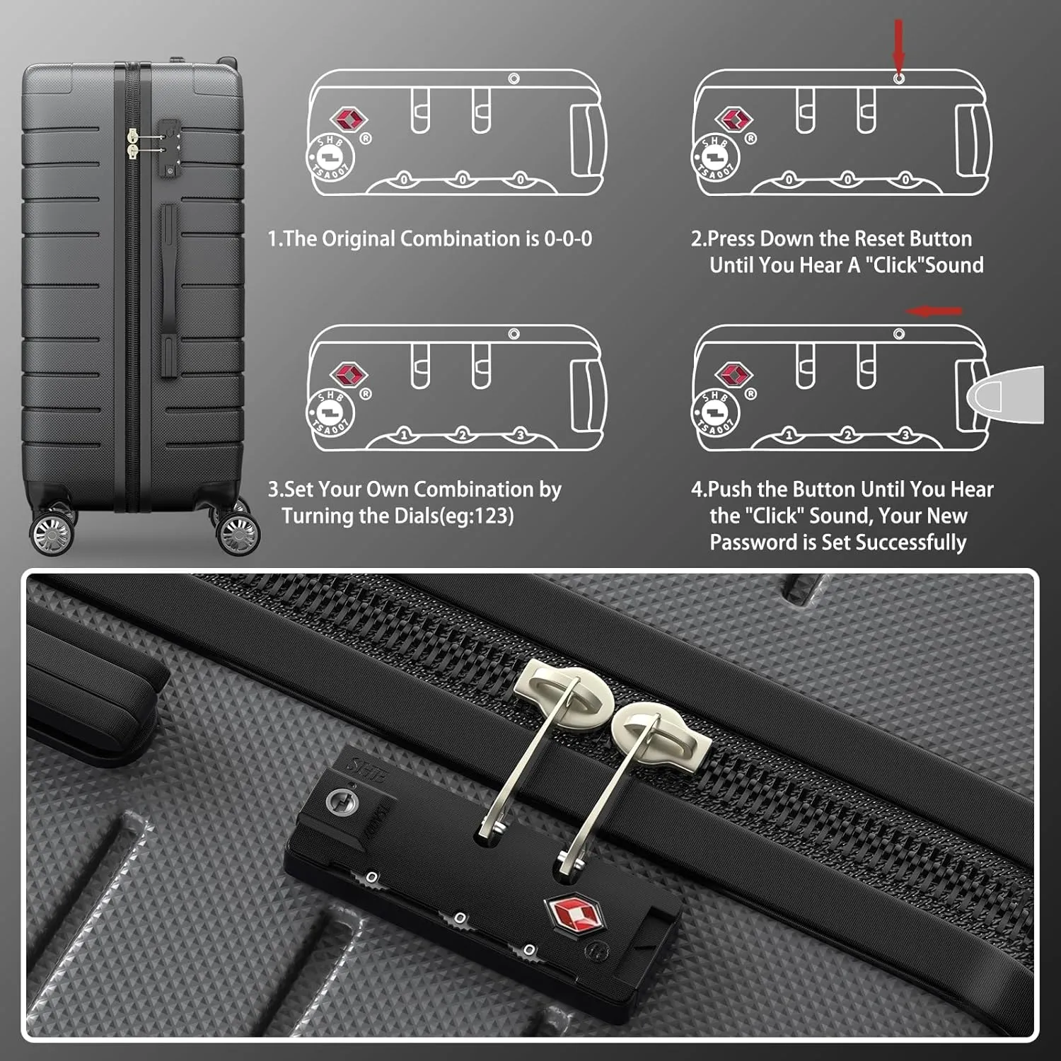 3 Piece Luggage Set ABS Hardshell Luggage Sets with Spinner Wheel TSA Lock Suitcase, 20/24/28 Inch (Gray)