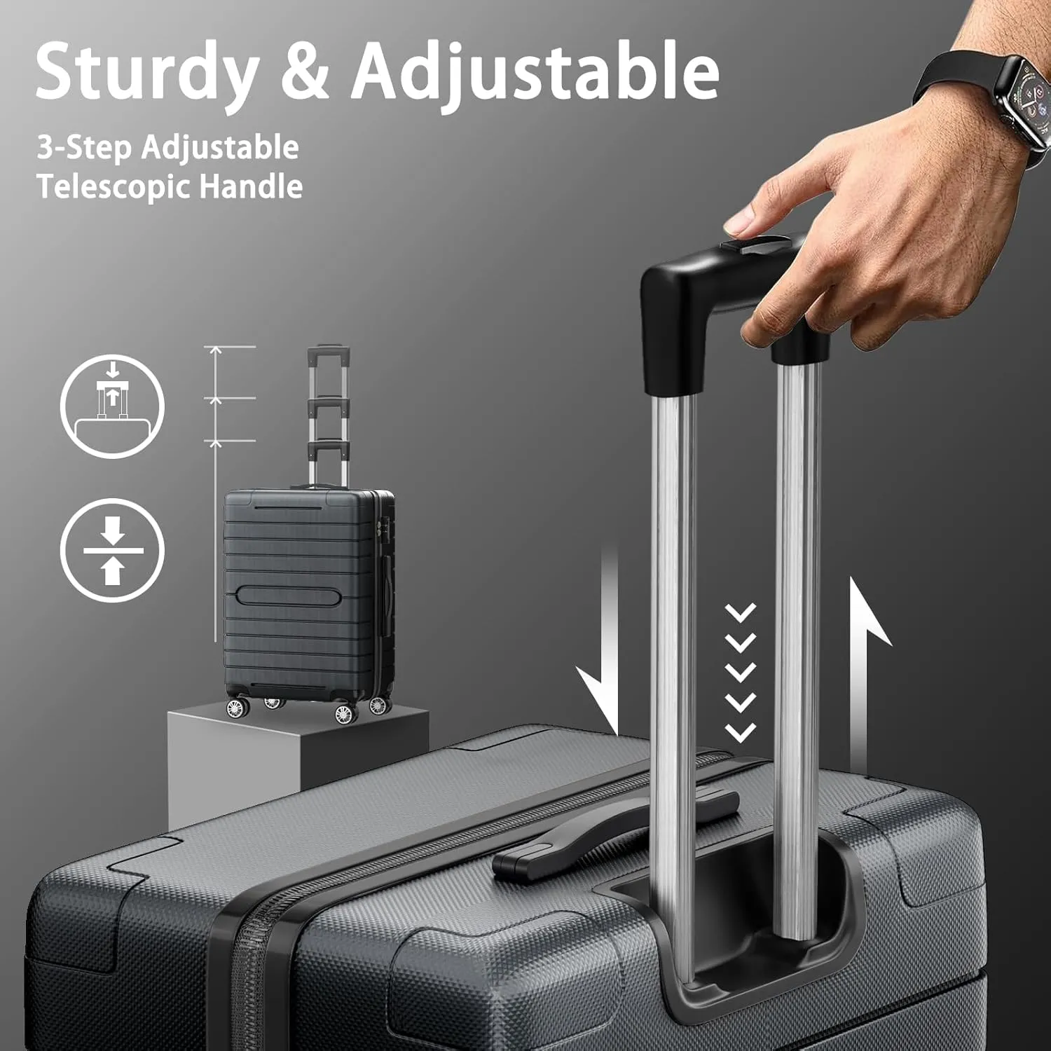 3 Piece Luggage Set ABS Hardshell Luggage Sets with Spinner Wheel TSA Lock Suitcase, 20/24/28 Inch (Gray)