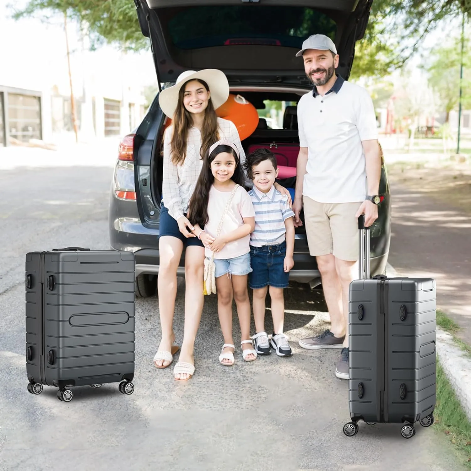 3 Piece Luggage Set ABS Hardshell Luggage Sets with Spinner Wheel TSA Lock Suitcase, 20/24/28 Inch (Gray)