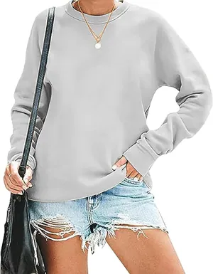 ALUS Womens Casual Crewneck Sweatshirt Long Sleeve Tops Cute Pullover Loose Fit