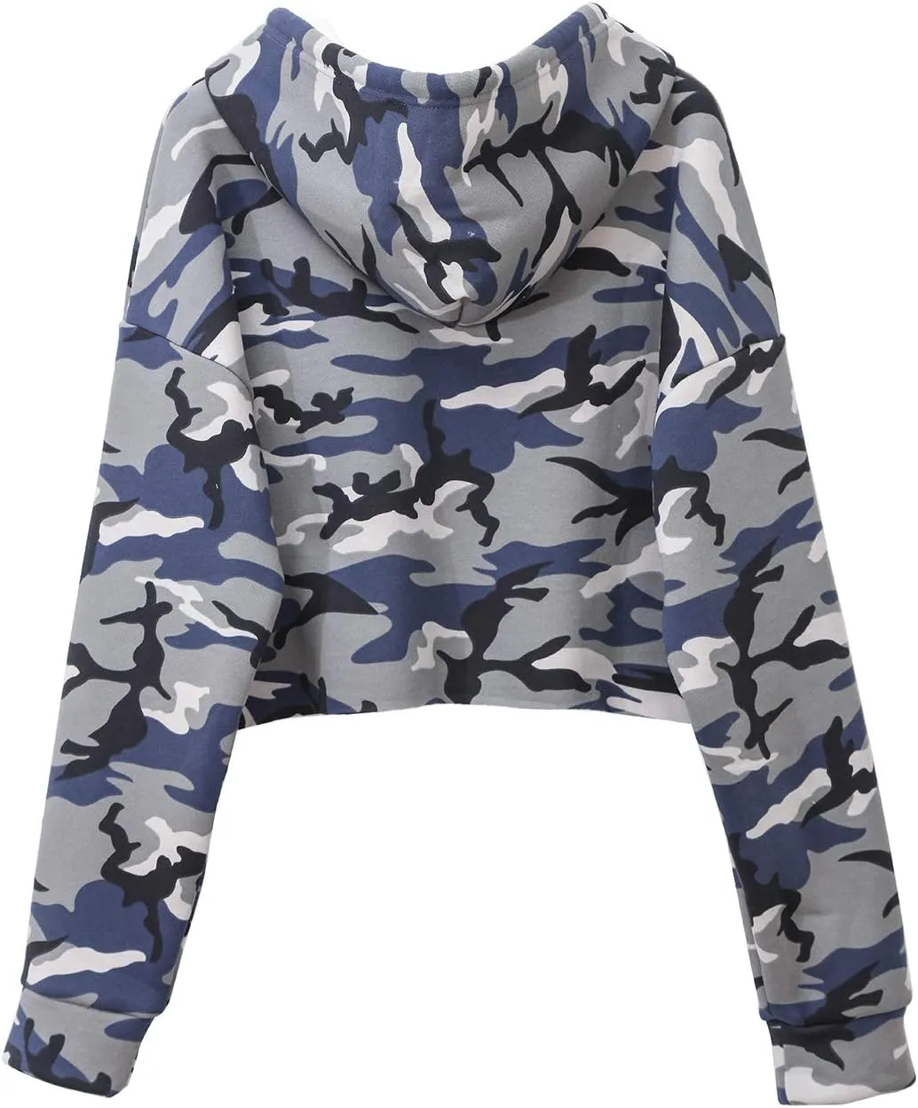 Amazhiyu Women's Camo Cropped Hoodie Long Sleeves Fleece Crop Tops with Hooded