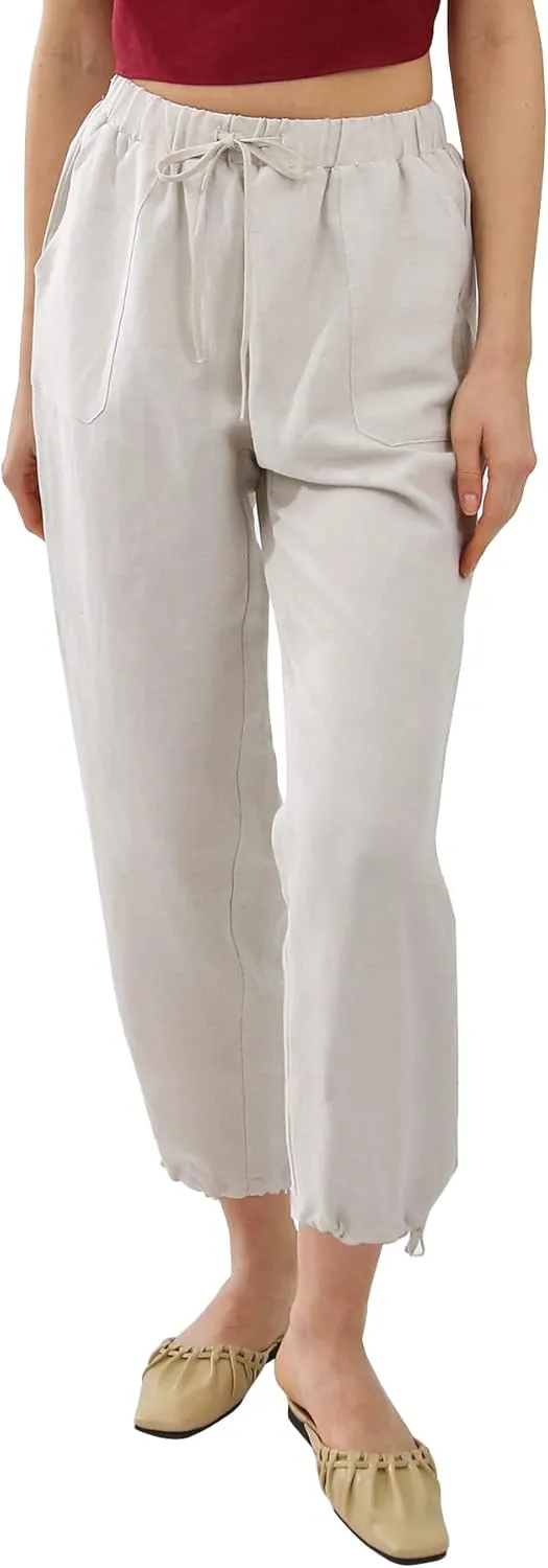 Amazhiyu Womens Linen High Waist Pencil Pants with Pockets Drawstring Trousers