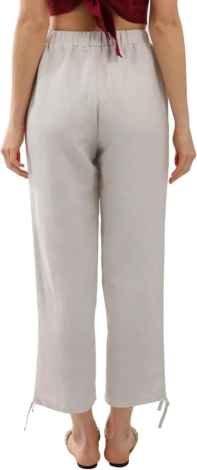 Amazhiyu Womens Linen High Waist Pencil Pants with Pockets Drawstring Trousers