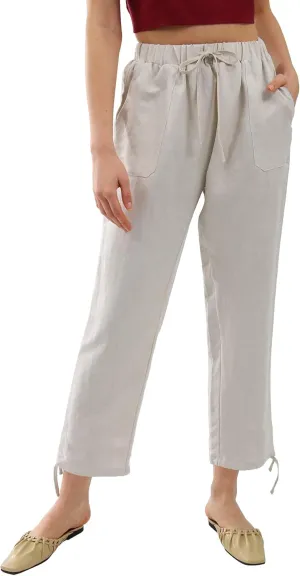 Amazhiyu Womens Linen High Waist Pencil Pants with Pockets Drawstring Trousers