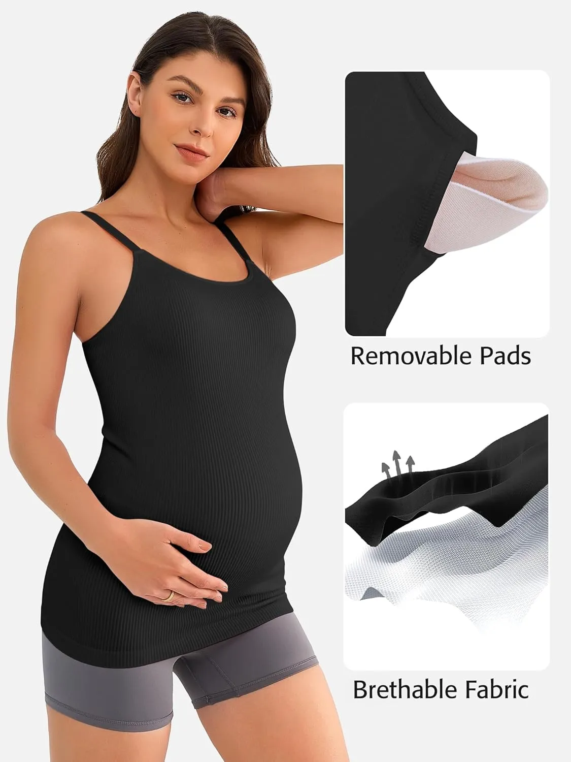 ATTRACO Maternity Tank Tops with Built in Bra Ribbed Pregnancy Clothes Adjustable Straps