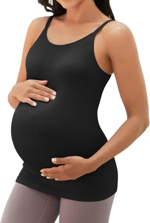 ATTRACO Maternity Tank Tops with Built in Bra Ribbed Pregnancy Clothes Adjustable Straps