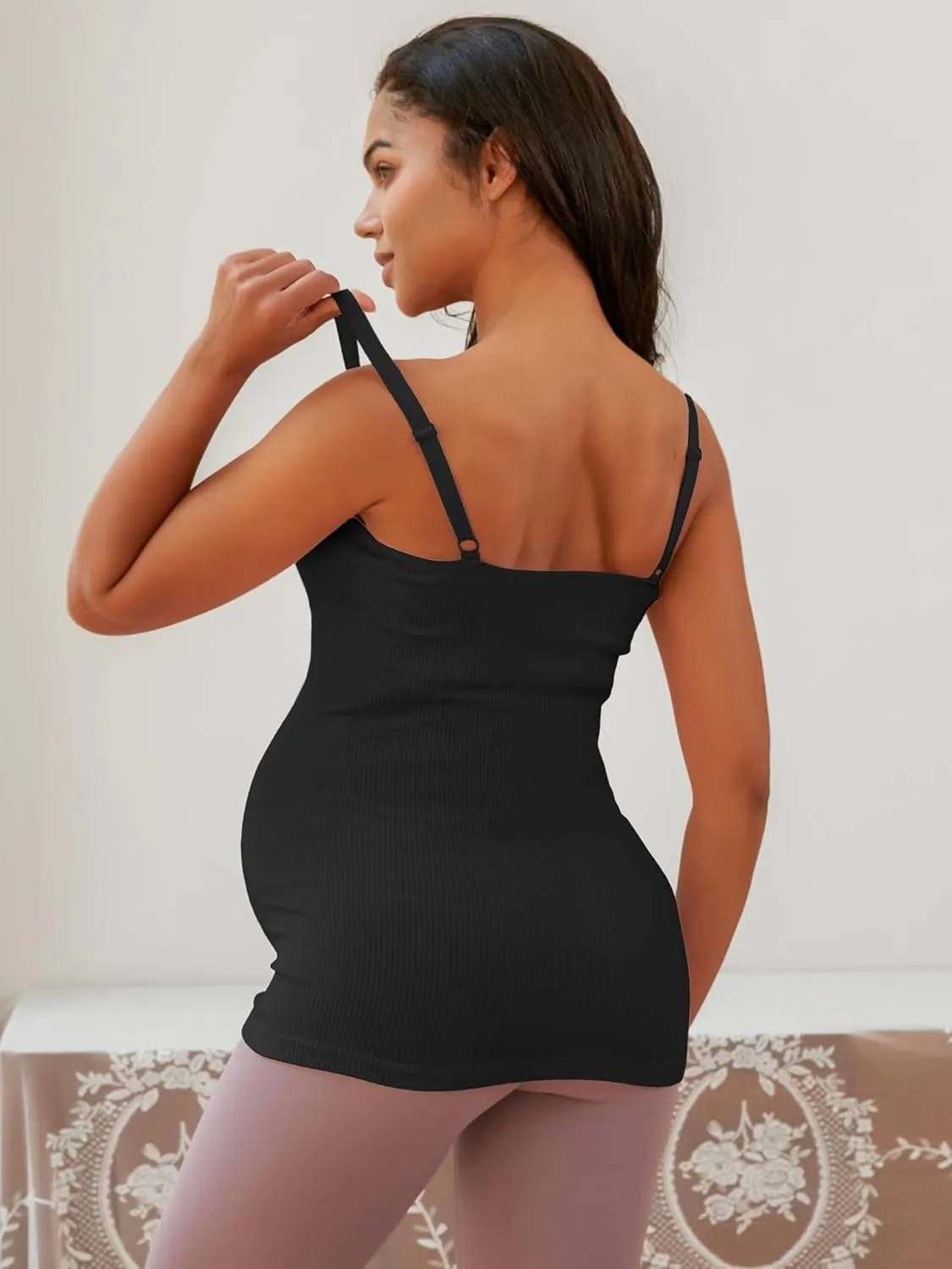 ATTRACO Maternity Tank Tops with Built in Bra Ribbed Pregnancy Clothes Adjustable Straps