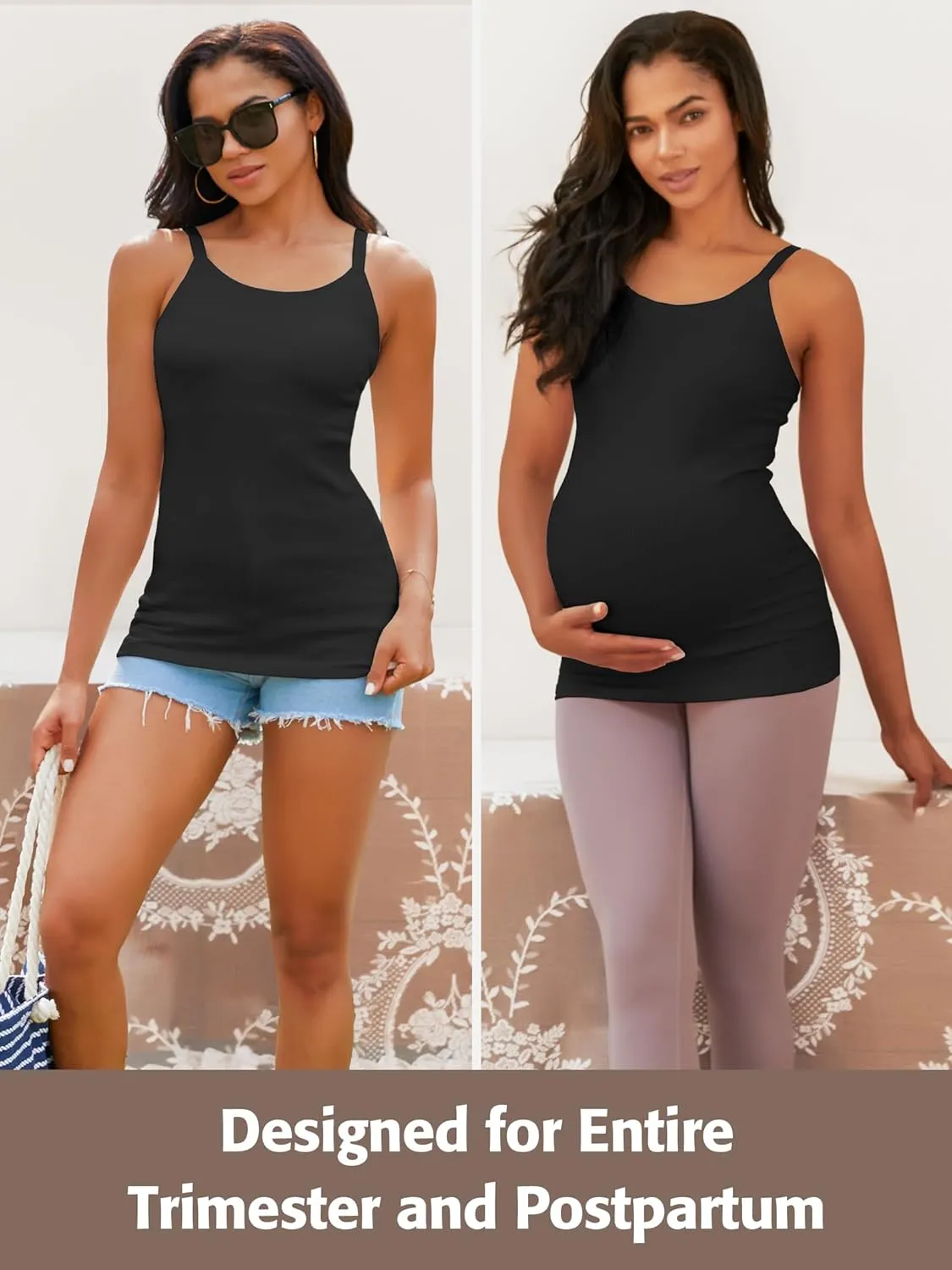ATTRACO Maternity Tank Tops with Built in Bra Ribbed Pregnancy Clothes Adjustable Straps