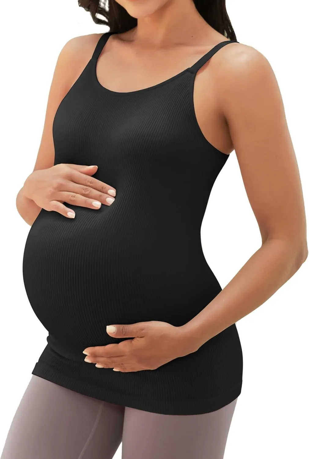 ATTRACO Maternity Tank Tops with Built in Bra Ribbed Pregnancy Clothes Adjustable Straps