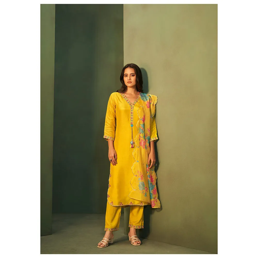 Autumnlane Yellow Veda Canary Kurta with Pant & Dupatta (Set of 3)