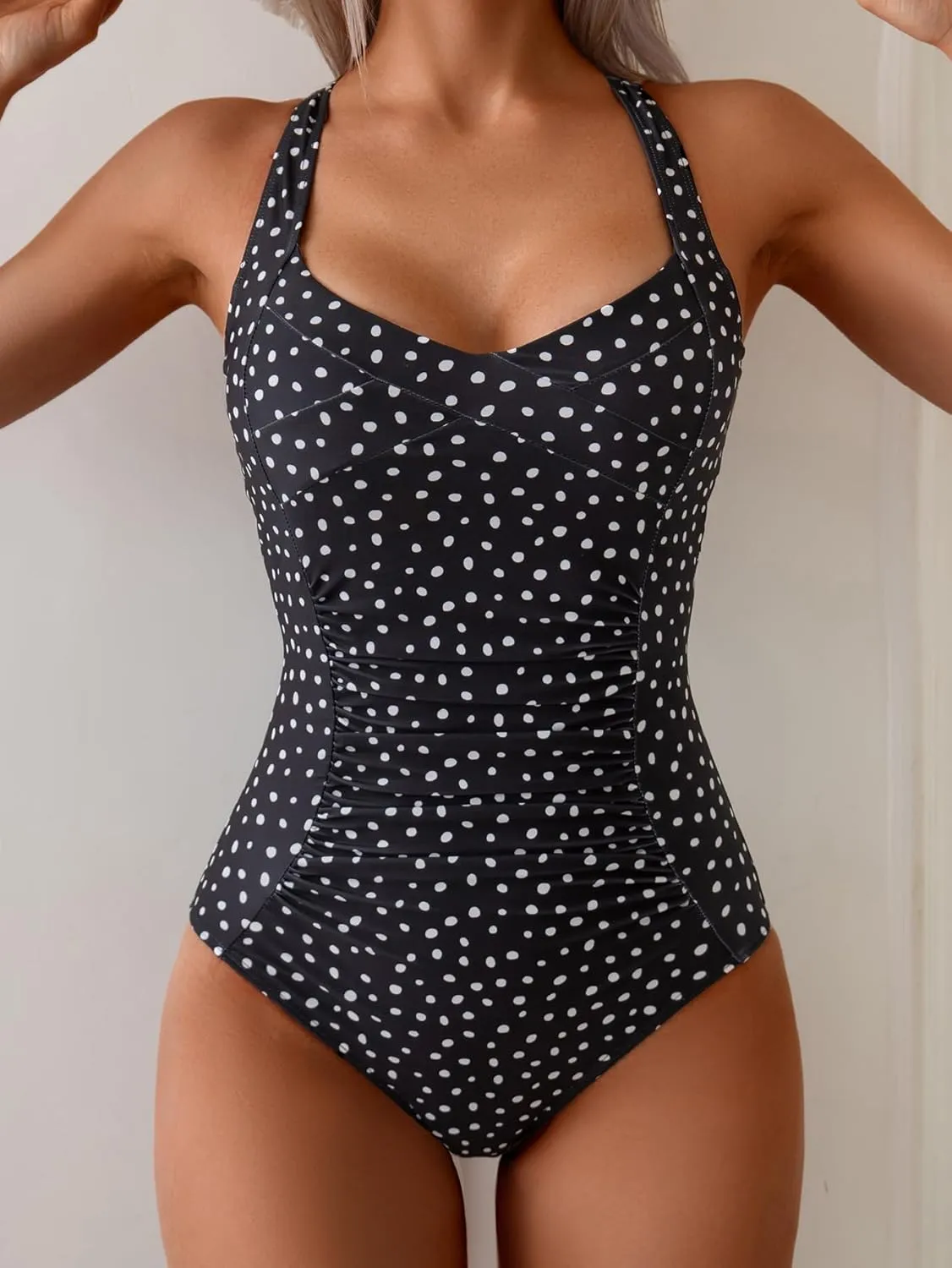 B2prity One Piece Swimsuit for Women Tummy Control Bathing Suits Ruched Slimming Swim Suit Push Up Tie Back Swimwear