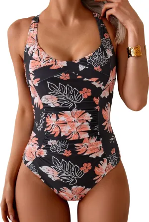 B2prity One Piece Swimsuit for Women Tummy Control Bathing Suits Ruched Slimming Swim Suit Push Up Tie Back Swimwear