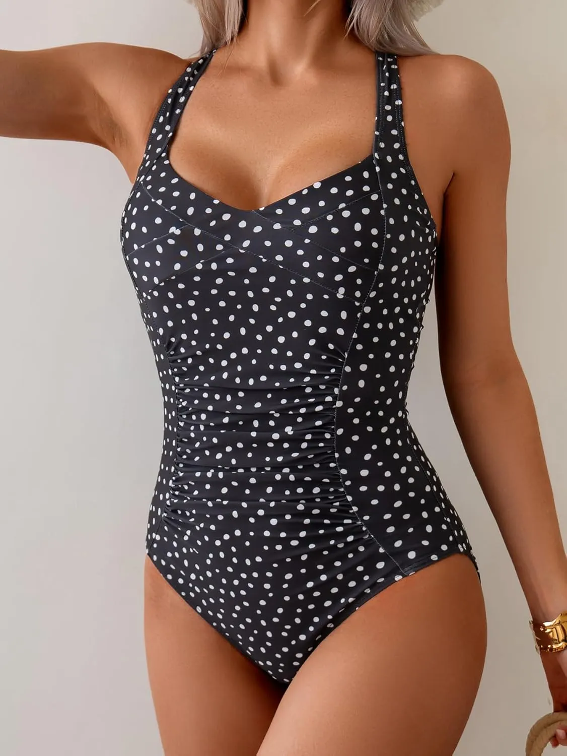 B2prity One Piece Swimsuit for Women Tummy Control Bathing Suits Ruched Slimming Swim Suit Push Up Tie Back Swimwear