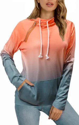 Barlver Women's Casual Hoodies Color Block Long Sleeve Drawstring Sweatshirts 1/4 Zip Pullover Lightweight Tops with Pocket