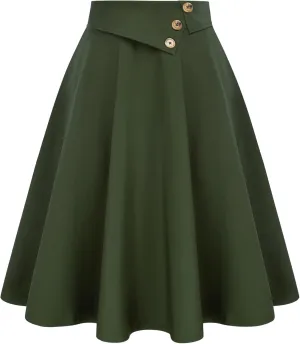 Belle Poque Womens High Waisted Skirts with Pockets Swing A Line Vintage Midi Skirt