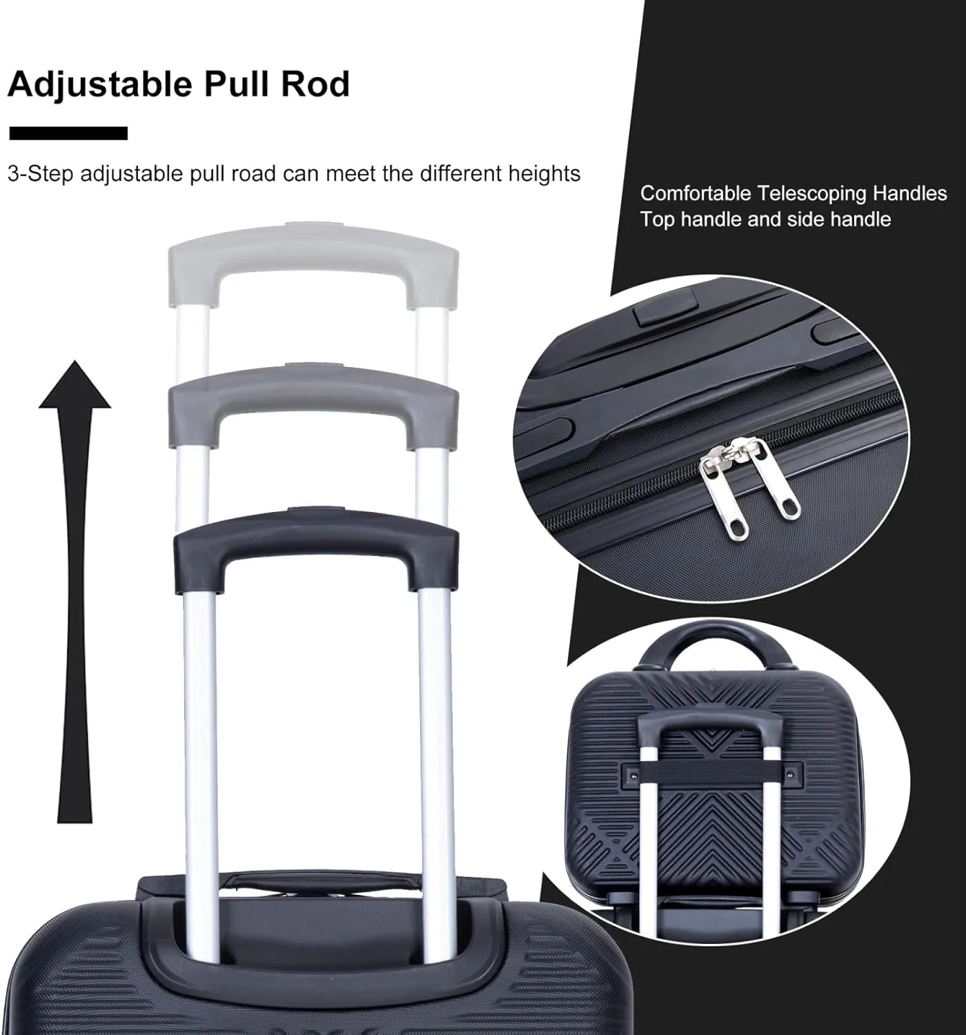 belupai 2 Piece Carry on Luggage Set,ABS HardShell Suitcase with Spinner Wheels,20" Carry On Luggage and 14" Mini Cosmetic Cases Luggage (Black)