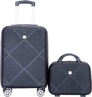 belupai 2 Piece Carry on Luggage Set,ABS HardShell Suitcase with Spinner Wheels,20" Carry On Luggage and 14" Mini Cosmetic Cases Luggage (Black)