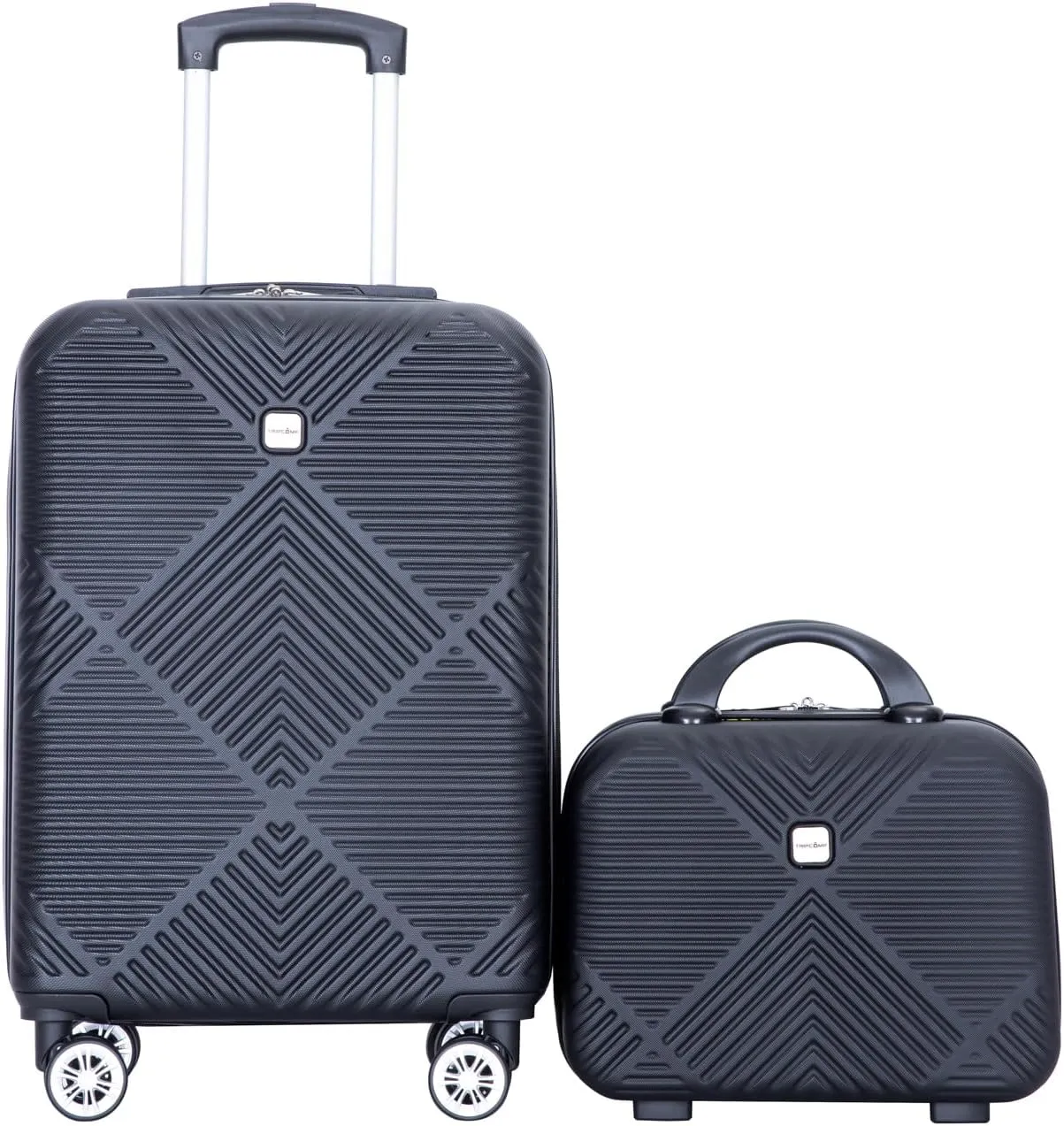 belupai 2 Piece Carry on Luggage Set,ABS HardShell Suitcase with Spinner Wheels,20" Carry On Luggage and 14" Mini Cosmetic Cases Luggage (Black)