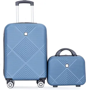 belupai 2 Piece Carry on Luggage Set,ABS HardShell Suitcase with Spinner Wheels,20" Carry On Luggage and 14" Mini Cosmetic Cases Luggage (Blue)