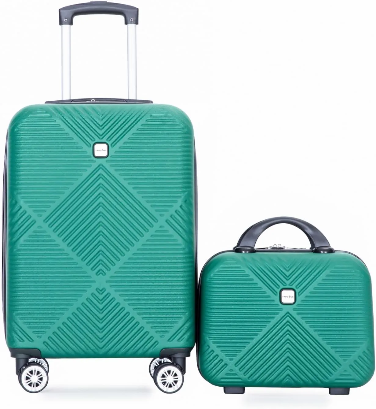 belupai 2 Piece Carry on Luggage Set,ABS HardShell Suitcase with Spinner Wheels,20" Carry On Luggage and 14" Mini Cosmetic Cases Luggage (Dark Green)