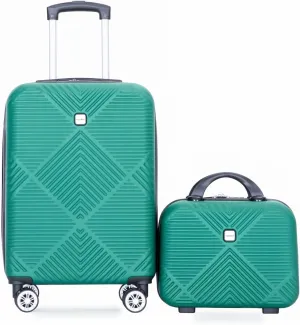 belupai 2 Piece Carry on Luggage Set,ABS HardShell Suitcase with Spinner Wheels,20" Carry On Luggage and 14" Mini Cosmetic Cases Luggage (Dark Green)