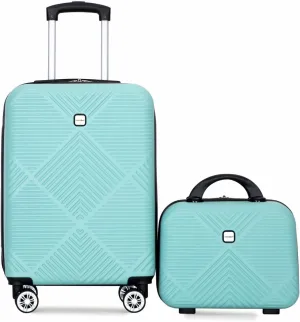 belupai 2 Piece Carry on Luggage Set,ABS HardShell Suitcase with Spinner Wheels,20" Carry On Luggage and 14" Mini Cosmetic Cases Luggage (Light Green)
