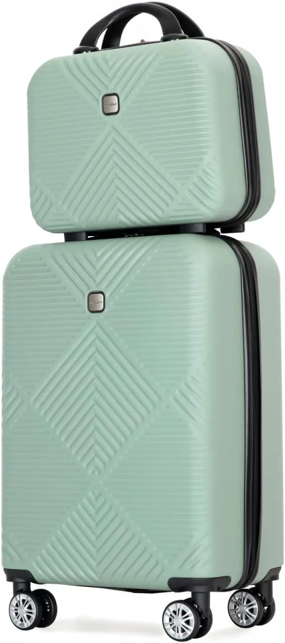 belupai 2 Piece Carry on Luggage Set,ABS HardShell Suitcase with Spinner Wheels,20" Carry On Luggage and 14" Mini Cosmetic Cases Luggage (Olive Green)