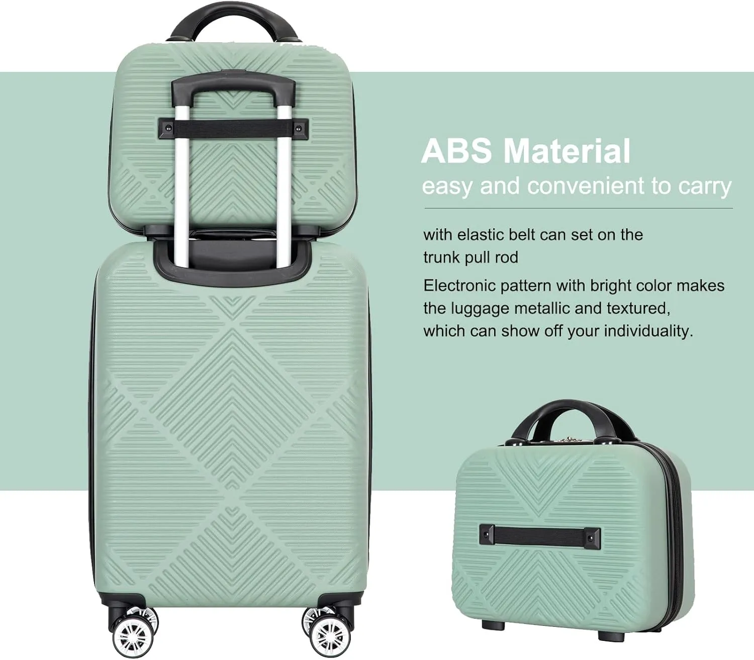 belupai 2 Piece Carry on Luggage Set,ABS HardShell Suitcase with Spinner Wheels,20" Carry On Luggage and 14" Mini Cosmetic Cases Luggage (Olive Green)