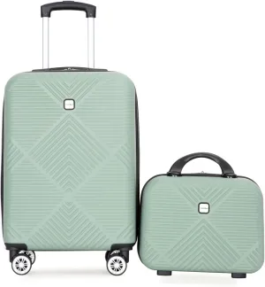 belupai 2 Piece Carry on Luggage Set,ABS HardShell Suitcase with Spinner Wheels,20" Carry On Luggage and 14" Mini Cosmetic Cases Luggage (Olive Green)