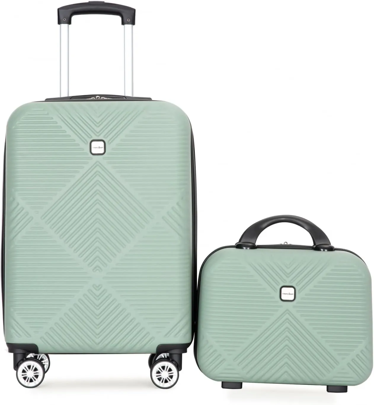 belupai 2 Piece Carry on Luggage Set,ABS HardShell Suitcase with Spinner Wheels,20" Carry On Luggage and 14" Mini Cosmetic Cases Luggage (Olive Green)