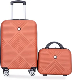 belupai 2 Piece Carry on Luggage Set,ABS HardShell Suitcase with Spinner Wheels,20" Carry On Luggage and 14" Mini Cosmetic Cases Luggage (Orange)