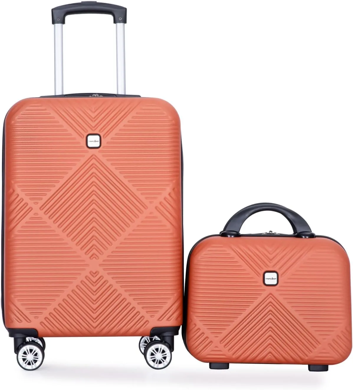 belupai 2 Piece Carry on Luggage Set,ABS HardShell Suitcase with Spinner Wheels,20" Carry On Luggage and 14" Mini Cosmetic Cases Luggage (Orange)