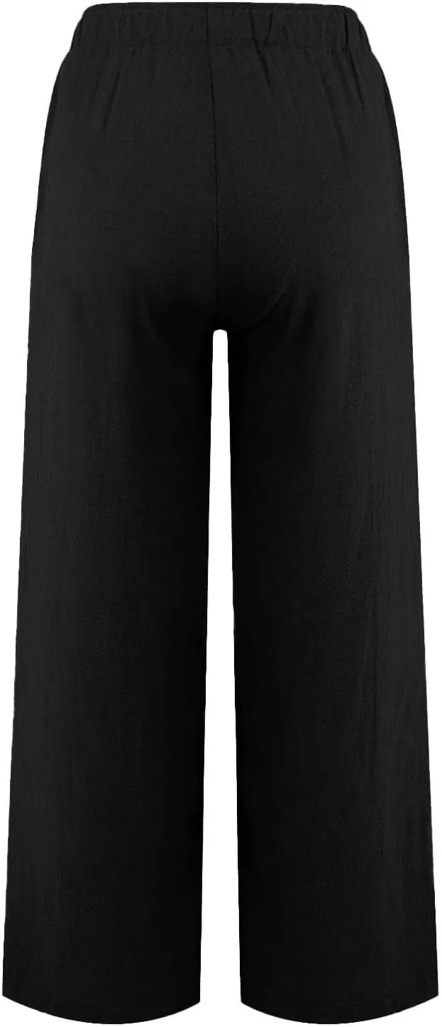 Black Pants for Women Cotton Linen Wide Leg Summer, Capris Pants for Women Trousers Cargo Flowy High Waisted