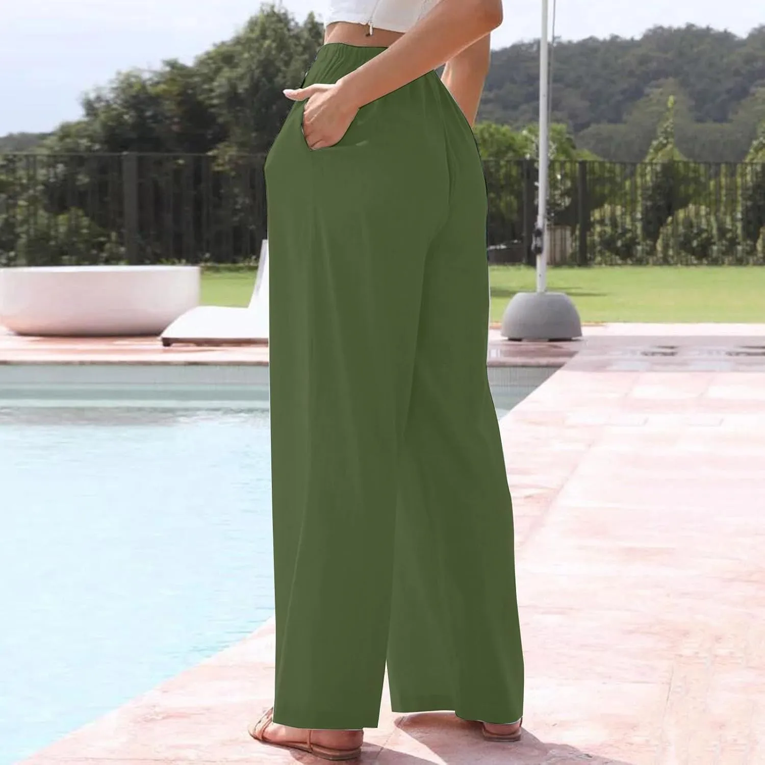 Black Pants for Women Cotton Linen Wide Leg Summer, Capris Pants for Women Trousers Cargo Flowy High Waisted