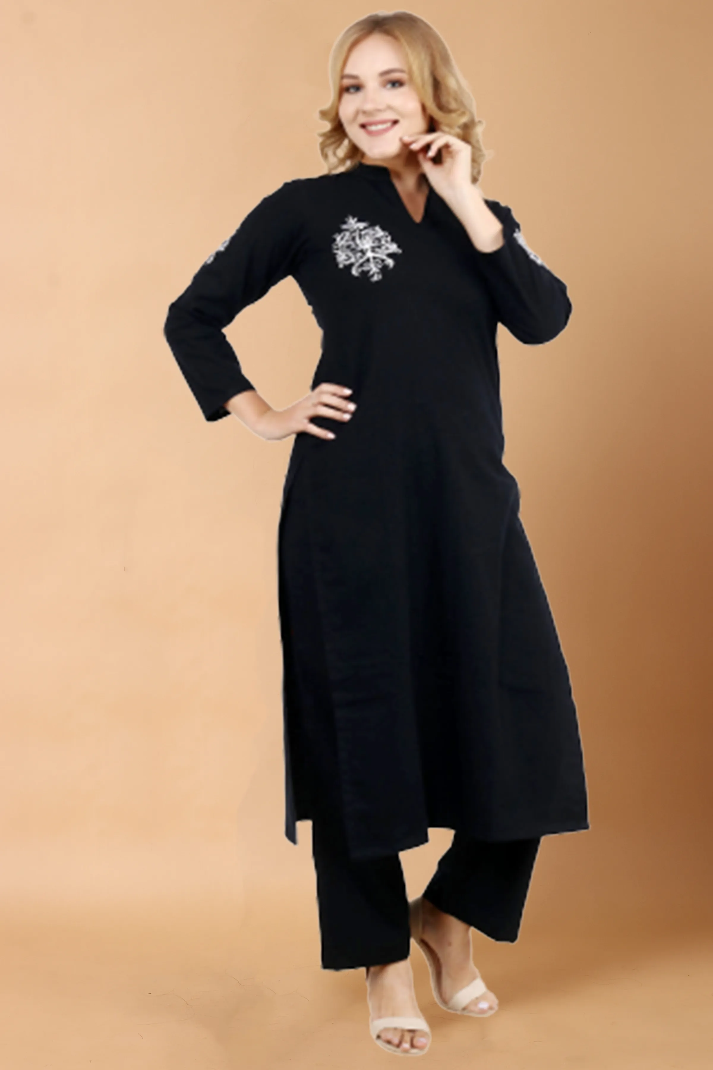 Black Pashmina Woollen Kurta Set