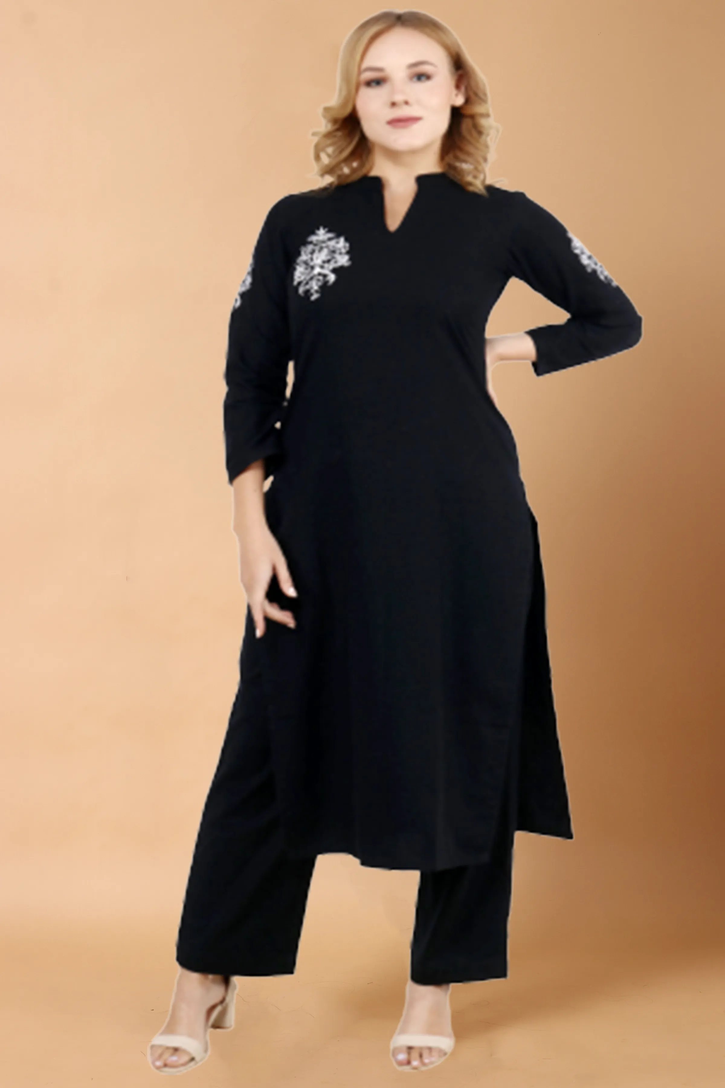Black Pashmina Woollen Kurta Set