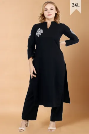 Black Pashmina Woollen Kurta Set