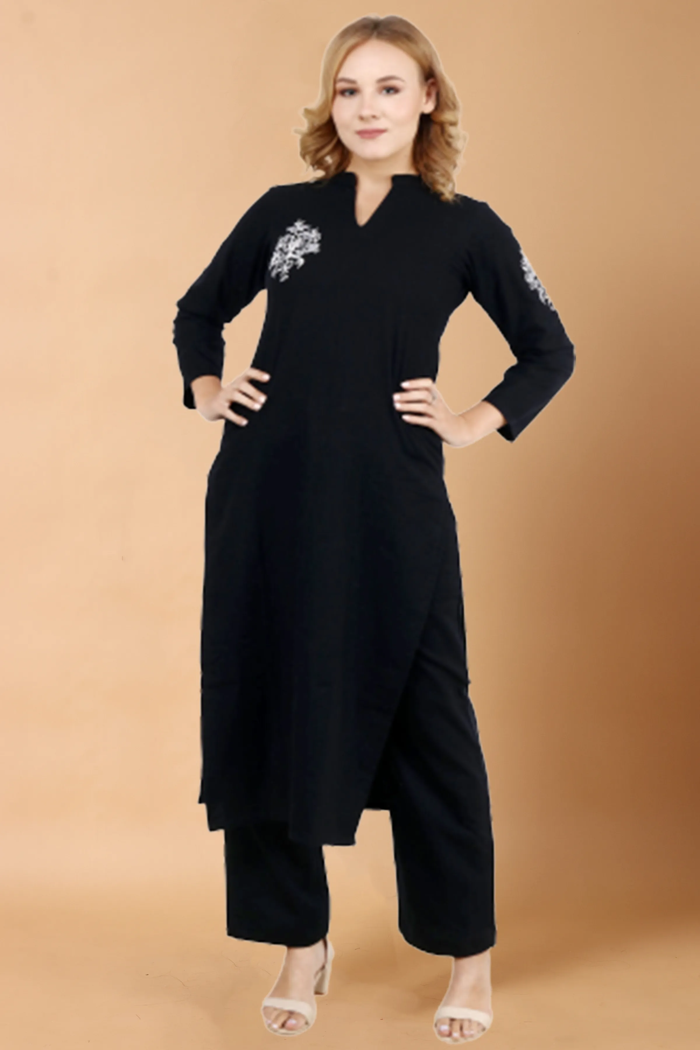 Black Pashmina Woollen Kurta Set