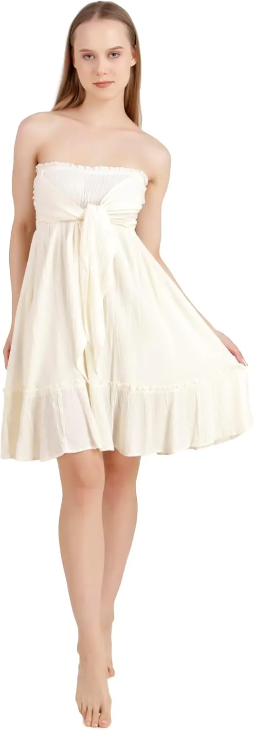 BoheeWohee Women's Summer Boho Beach Sleeveless Tie Front Mini Sundress for Vacation, Cruise, Resort, and Maternity