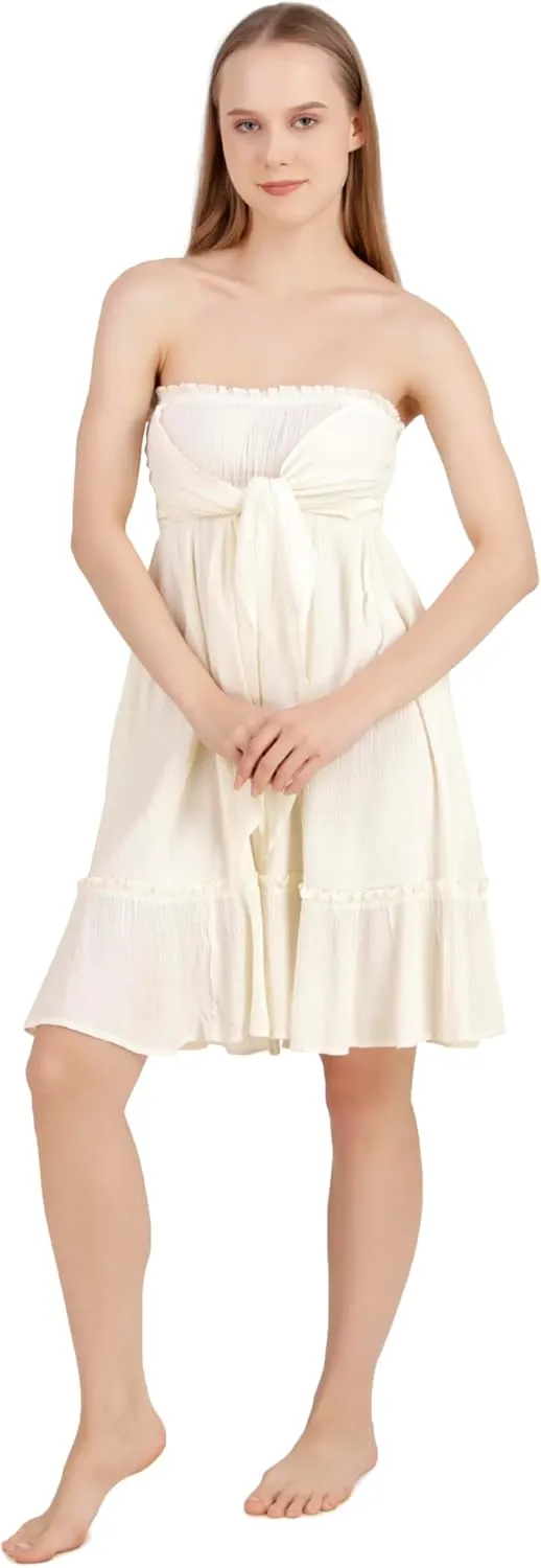 BoheeWohee Women's Summer Boho Beach Sleeveless Tie Front Mini Sundress for Vacation, Cruise, Resort, and Maternity