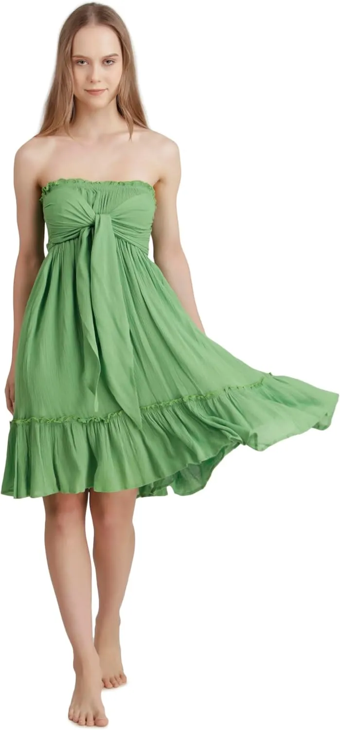 BoheeWohee Women's Summer Boho Beach Sleeveless Tie Front Mini Sundress for Vacation, Cruise, Resort, and Maternity