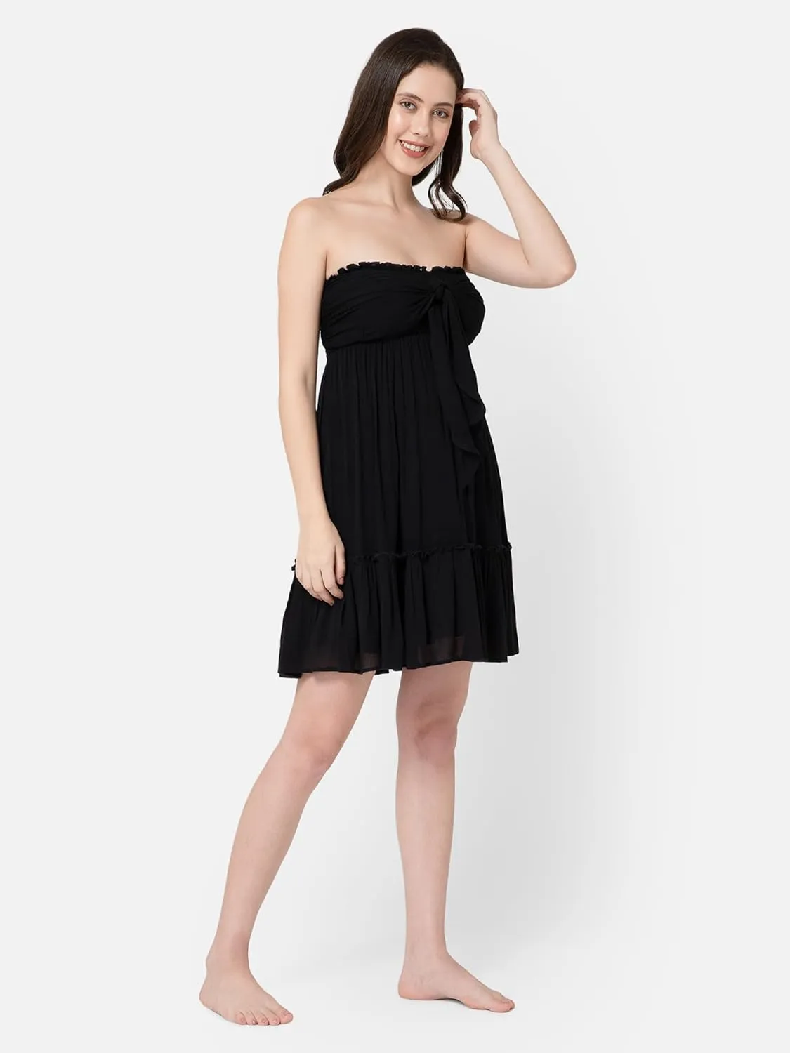 BoheeWohee Women's Summer Boho Beach Sleeveless Tie Front Mini Sundress for Vacation, Cruise, Resort, and Maternity