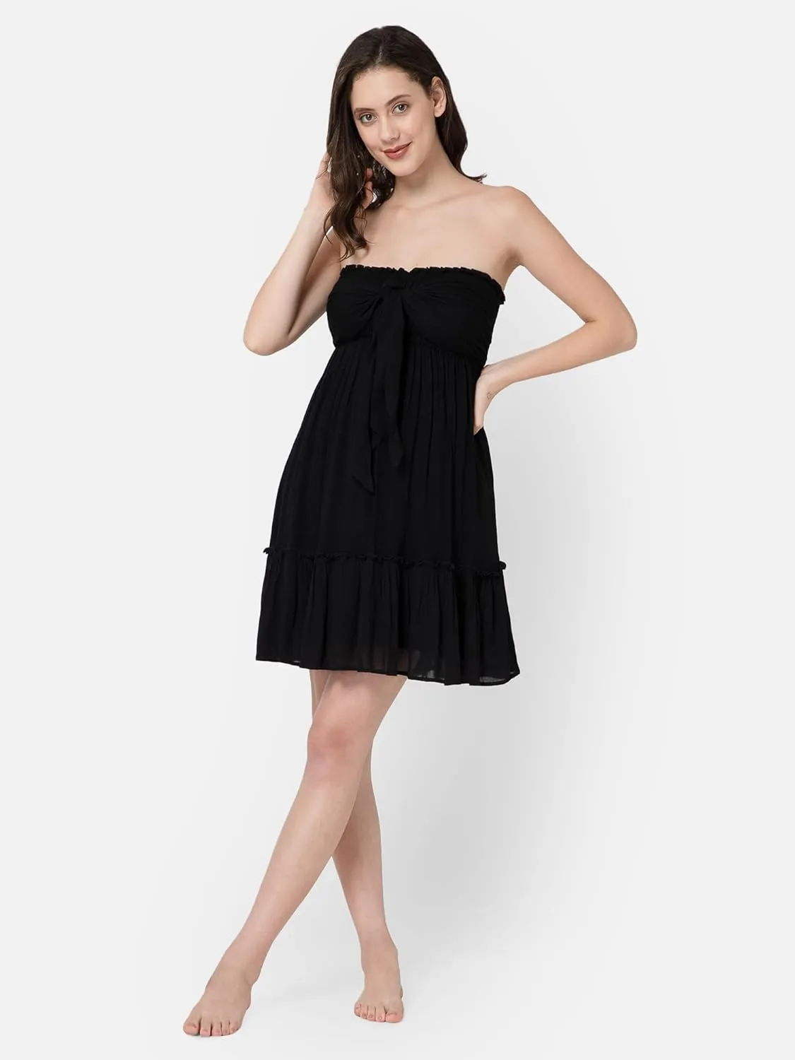 BoheeWohee Women's Summer Boho Beach Sleeveless Tie Front Mini Sundress for Vacation, Cruise, Resort, and Maternity