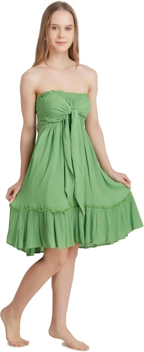 BoheeWohee Women's Summer Boho Beach Sleeveless Tie Front Mini Sundress for Vacation, Cruise, Resort, and Maternity