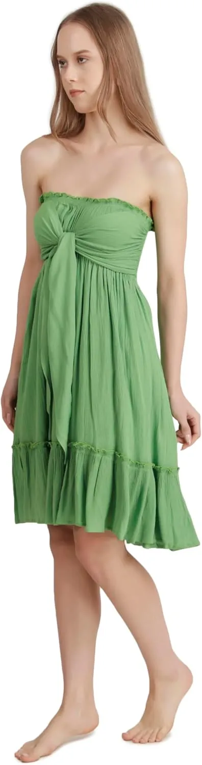 BoheeWohee Women's Summer Boho Beach Sleeveless Tie Front Mini Sundress for Vacation, Cruise, Resort, and Maternity