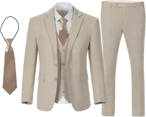 Boy's Suit Herringbone Tweed Blazer Slim Fit Kids Winter 1920s Retro Vintage Formal Wedding Prom Tuxedo Jacket Vest Pants Tie