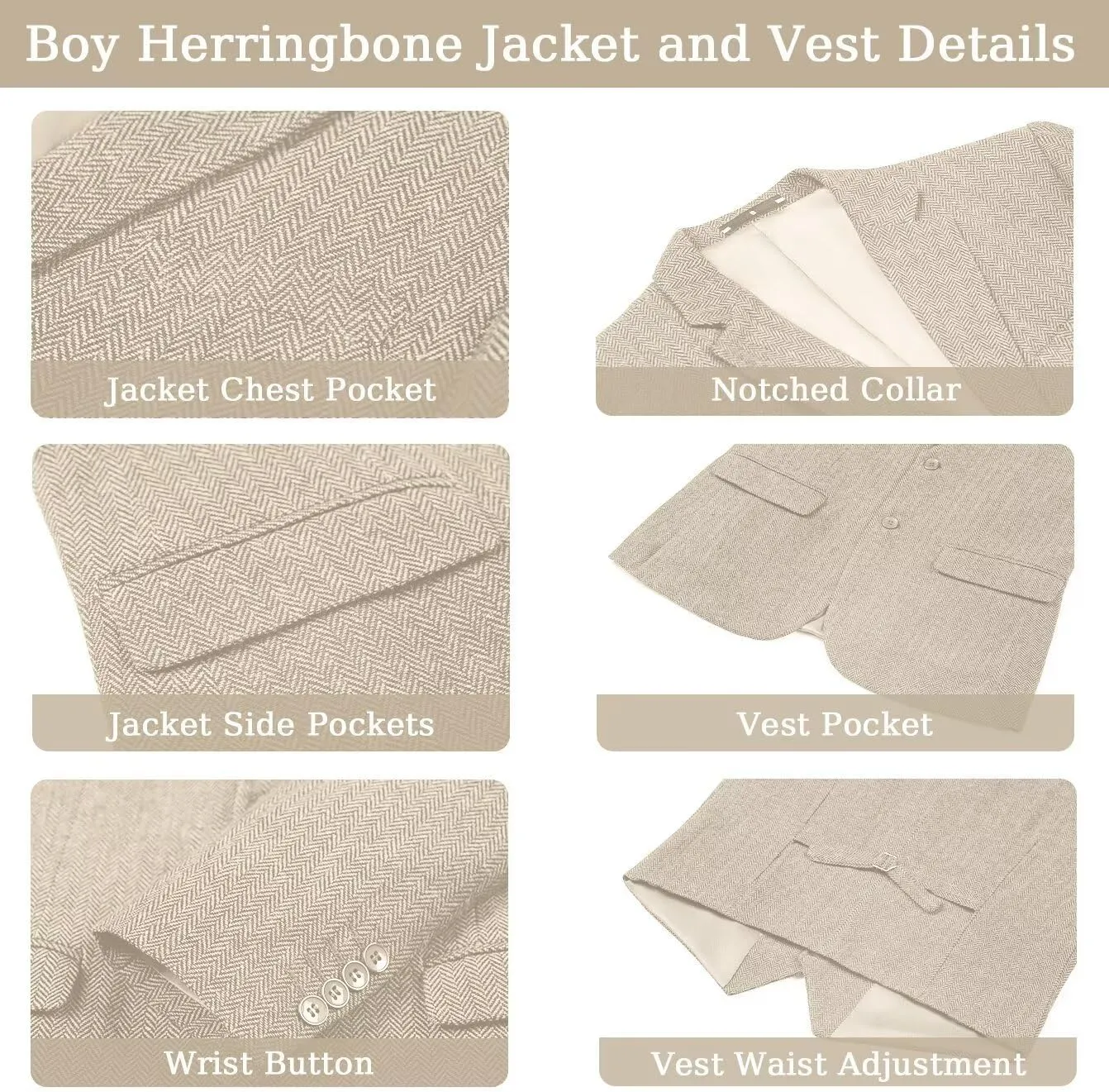 Boy's Suit Herringbone Tweed Blazer Slim Fit Kids Winter 1920s Retro Vintage Formal Wedding Prom Tuxedo Jacket Vest Pants Tie