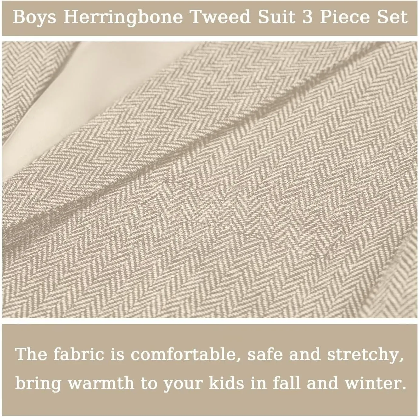 Boy's Suit Herringbone Tweed Blazer Slim Fit Kids Winter 1920s Retro Vintage Formal Wedding Prom Tuxedo Jacket Vest Pants Tie